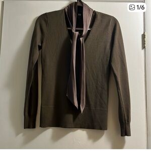 W w by WORTH Brown Long Sleeve Top with Scarf Detail